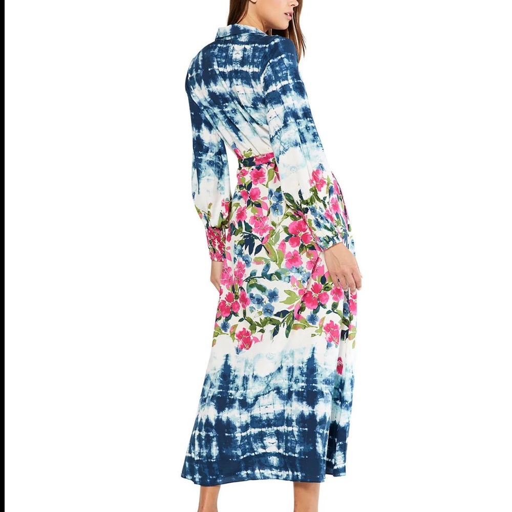 MISA floral tie dye BETTINA NWOT Smocked Tie-Waist Midi Dress XS Shirtdress $510 - Picture 6 of 9